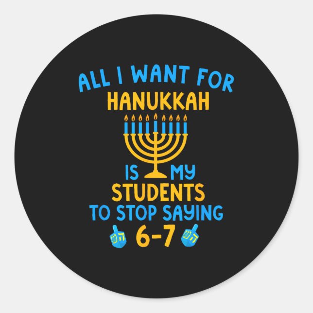 Pegatina Redonda Hanukkah Students Saying 6-7 67 Six Seven Hebrew S (Anverso)