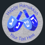 Pegatina Redonda Hanukkah Sueña Con El Diseño De Niños Azules Y Ale<br><div class="desc">Usa estos divertidos pegatinas de Hanukkah como favores de fiesta, para disfrazar un paquete de regalo, para sellar sobres o cualquier otra cosa que tu yo mismo pueda imaginar. El doble diseño de Dreidel en azul blanco y brillante es mi obra de arte original, así que estos pegatinas de Chanukah...</div>