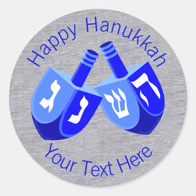 Pegatina Redonda Hanukkah Sueña Con El Diseño De Niños Azules Y Ale (Anverso)