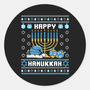 Pegatina Redonda Hanukkah Ugly Pajama Santa Hat Chanukah