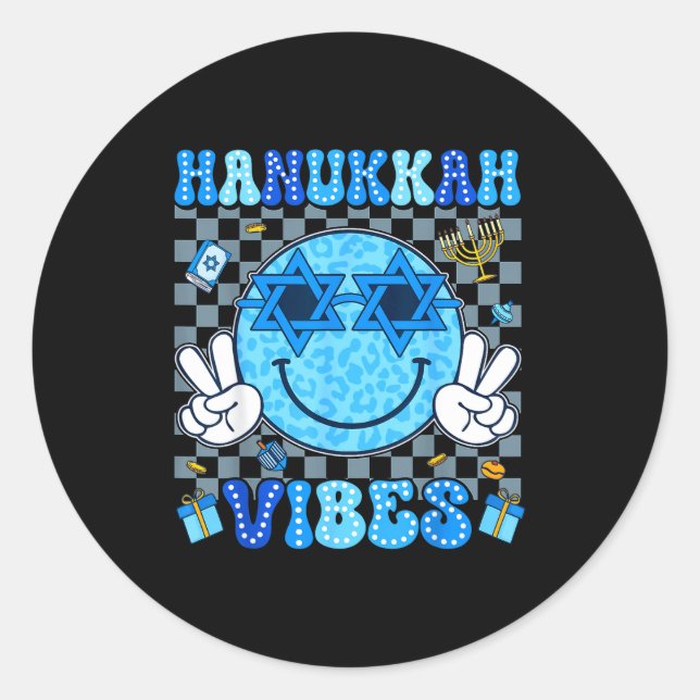 Pegatina Redonda Hanukkah Vibes Chanukah Pajama Happy Hanukkah Men  (Anverso)