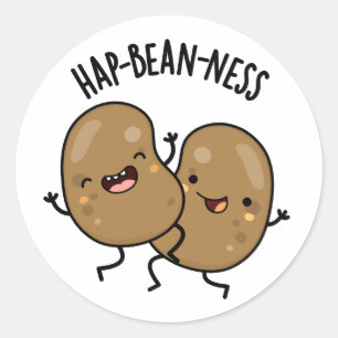 Pegatina Redonda Hap-bean Funny Bean Puns