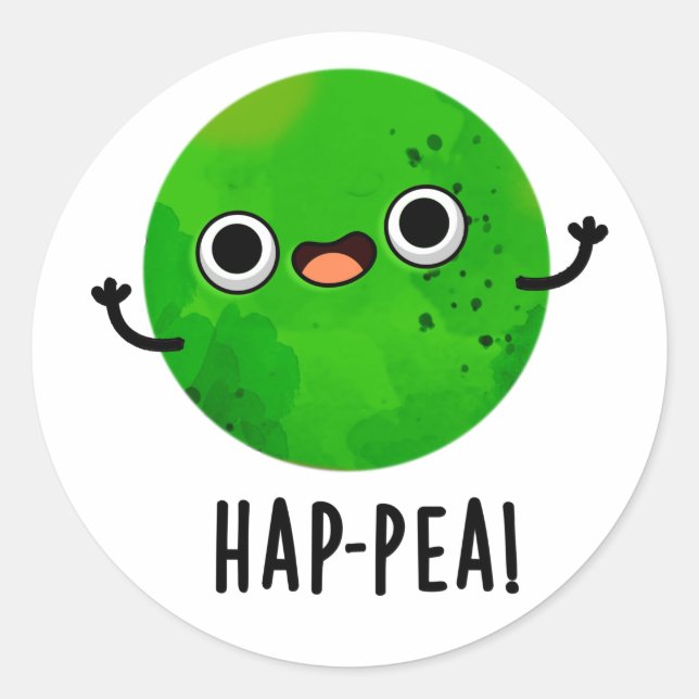 Pegatina Redonda Hap-pea Funny Happy Pea Pun (Anverso)