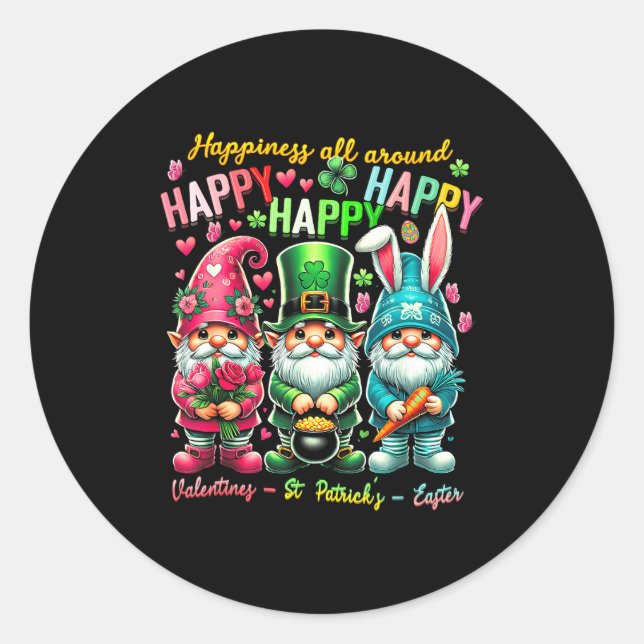 Pegatina Redonda Hapness Allaround Gnome Happy Valentine St Patrick (Anverso)
