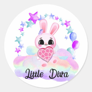 Pegatina Redonda Happiness magic sweet bunny in the rainbow