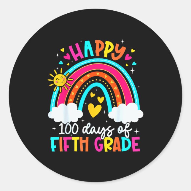 Pegatina Redonda Happy 100 Days Of 5th Grade Kids Teacher 100th Day (Anverso)