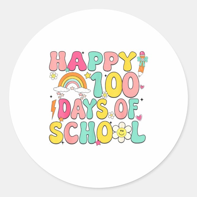 Pegatina Redonda Happy 100 Days Of School Teacher Appreciation Boys (Anverso)
