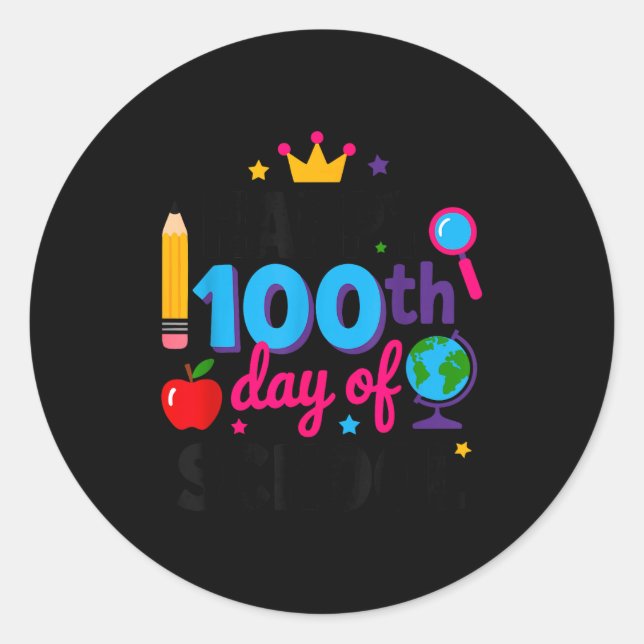 Pegatina Redonda Happy 100th Day Of School 100 Days Smarter Teacher (Anverso)