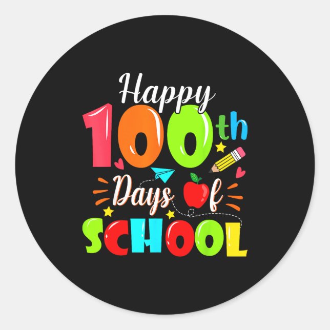 Pegatina Redonda Happy 100th Day Of School Funny Teachers Sudents K (Anverso)