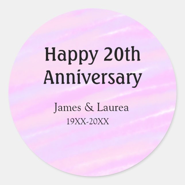 Pegatina Redonda Happy 20th anniversary pink purple pastel name bol (Anverso)