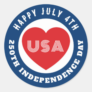 Pegatina Redonda Happy 250th Independence Day July 4th Love USA
