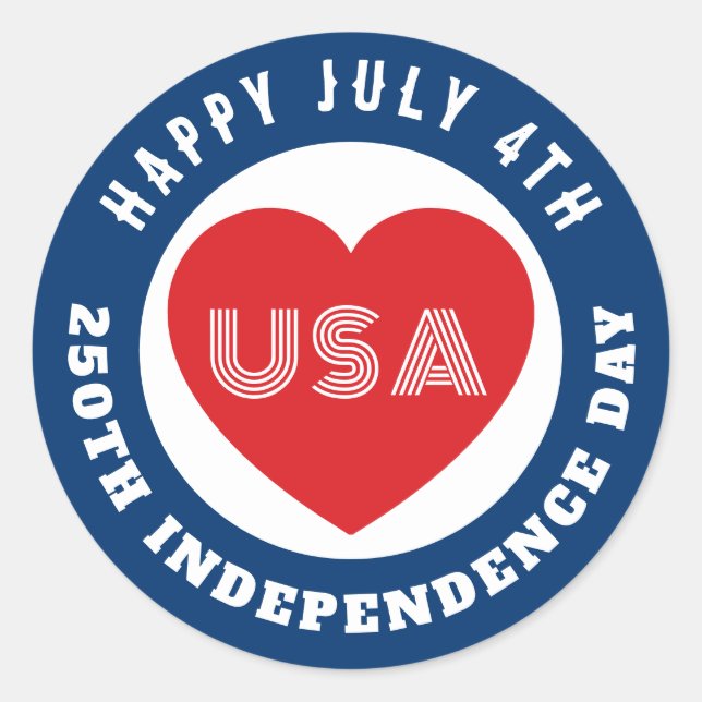 Pegatina Redonda Happy 250th Independence Day July 4th Love USA (Anverso)