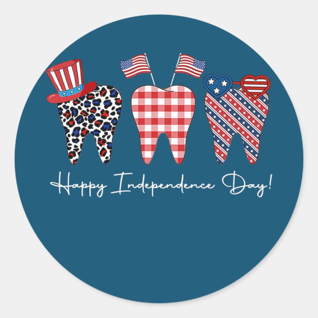 Pegatina Redonda Happy 4th of july dental hygienist Patriotic (Anverso)