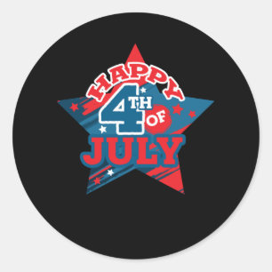 Pegatina Redonda Happy 4th of July Star - USA flag - LOVE USA