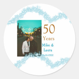Pegatina Redonda Happy 50th anniversary add couple name date weddin
