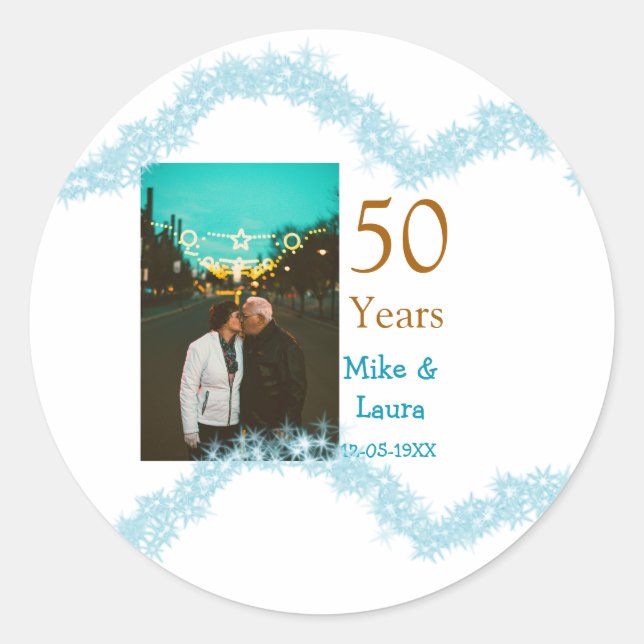 Pegatina Redonda Happy 50th anniversary add couple name date weddin (Anverso)
