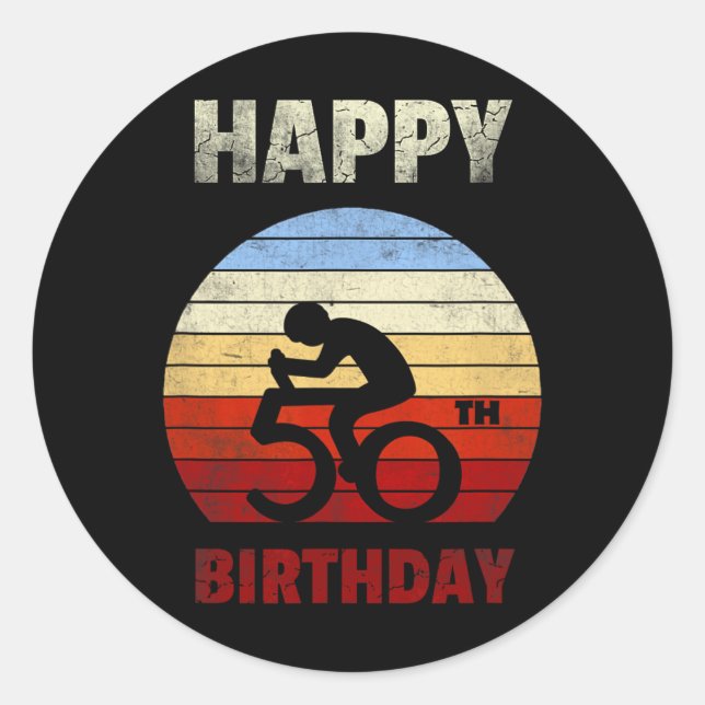 Pegatina Redonda Happy 50th Birthday Mountain Bike Tour Cycling Ret (Anverso)