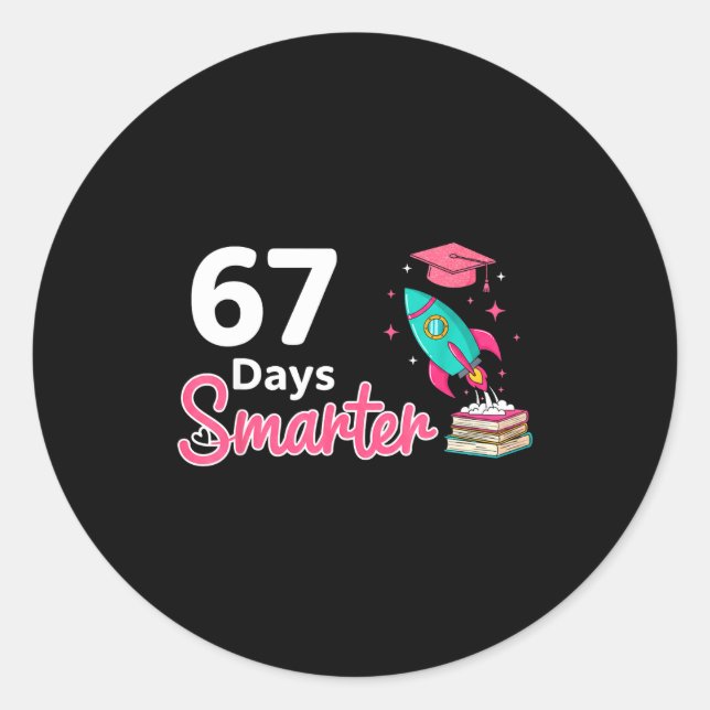Pegatina Redonda Happy 67 Days Smarter School Student Teacher Kids  (Anverso)