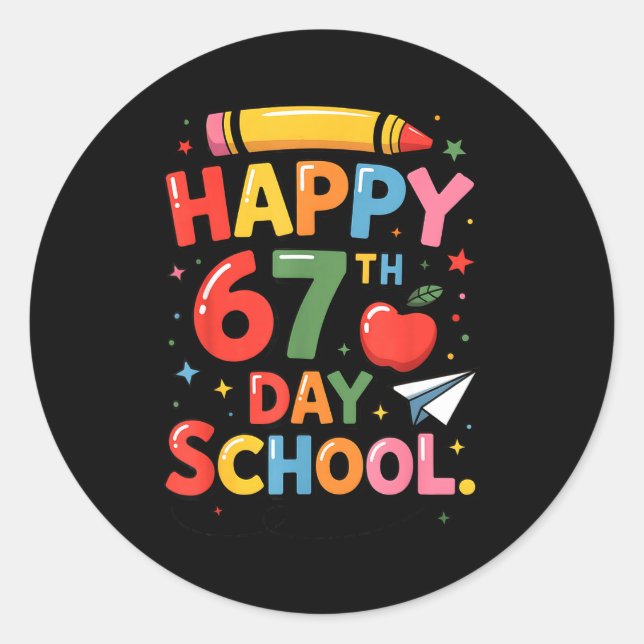 Pegatina Redonda Happy 67 Th Day Of School - I Survived 67 Days Of  (Anverso)