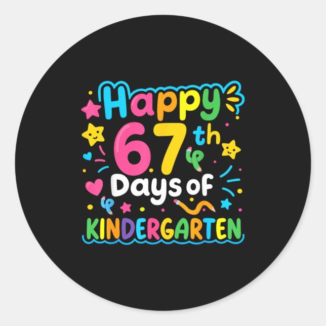 Pegatina Redonda Happy 67th Day Of Kindergarten School Meme 67 Kids (Anverso)