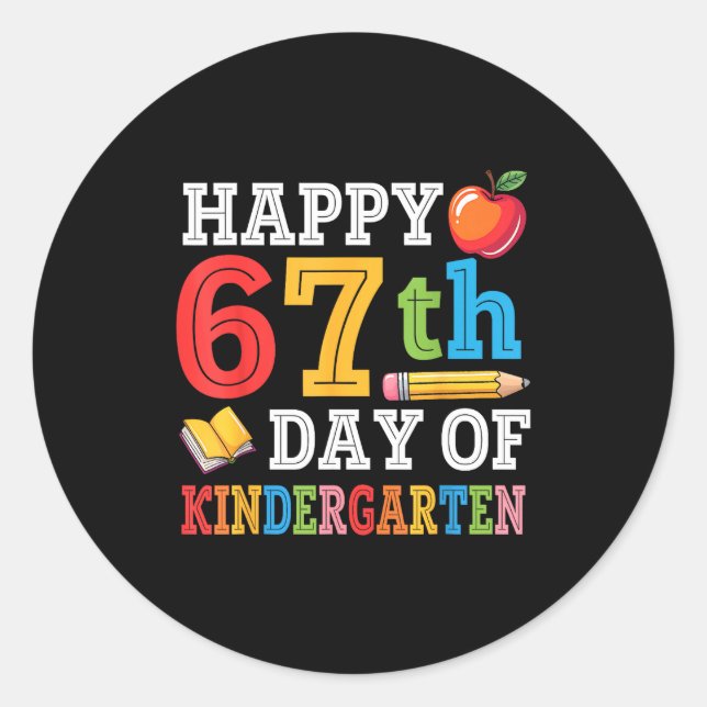 Pegatina Redonda Happy 67th Day Of Kindergarten Teacher Student 67  (Anverso)
