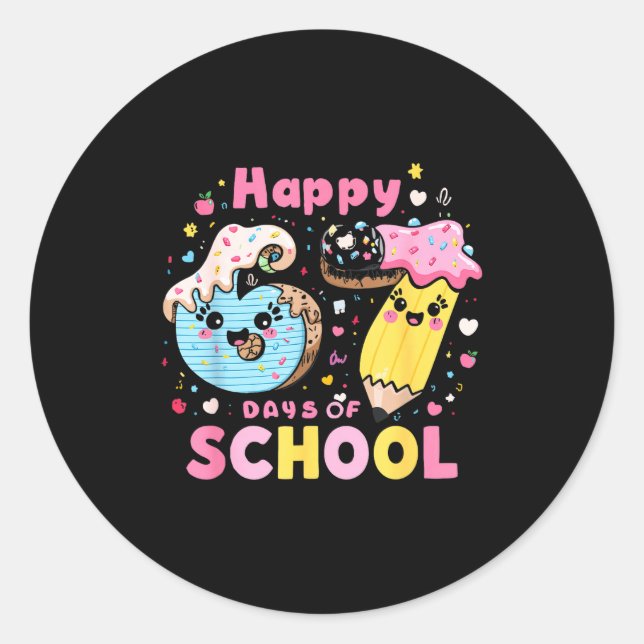 Pegatina Redonda Happy 67th Day Of School Cute Ice Cream 100 Days S (Anverso)