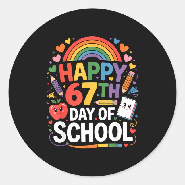 Pegatina Redonda Happy 67th Day Of School Meme 67 Days Of School Ra (Anverso)