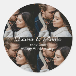Pegatina Redonda Happy anniversary photo collage name date simple w