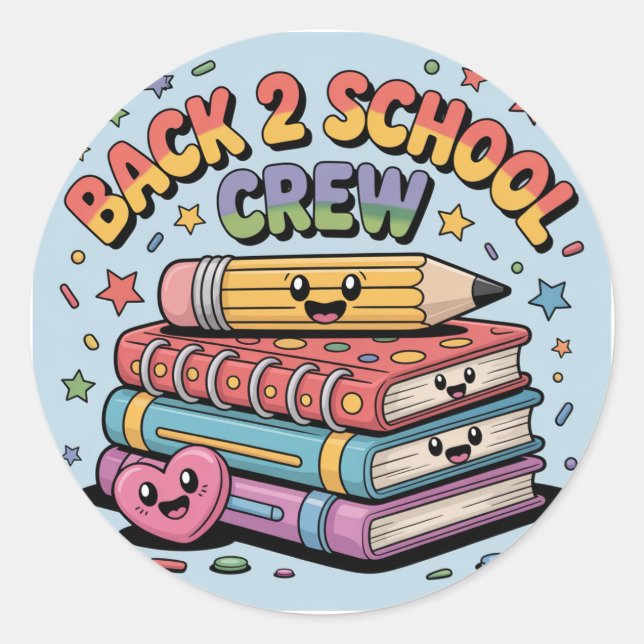 Pegatina Redonda Happy Back 2 School Crew (Anverso)