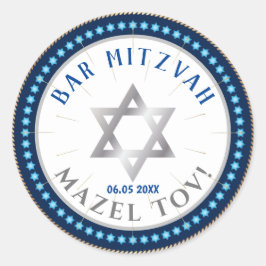 Pegatina Redonda Happy Bar Mitzvah 20XX Decorativo Azul