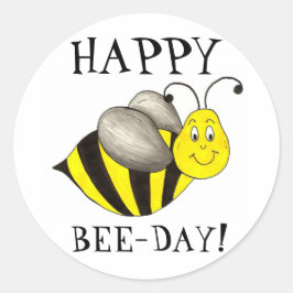 Pegatina Redonda Happy Bee Day Bumblebee Birthday Honeybee