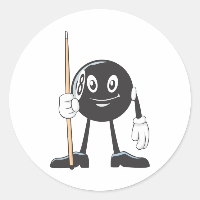 Pegatina Redonda Happy Billiard Eight Ball (Anverso)