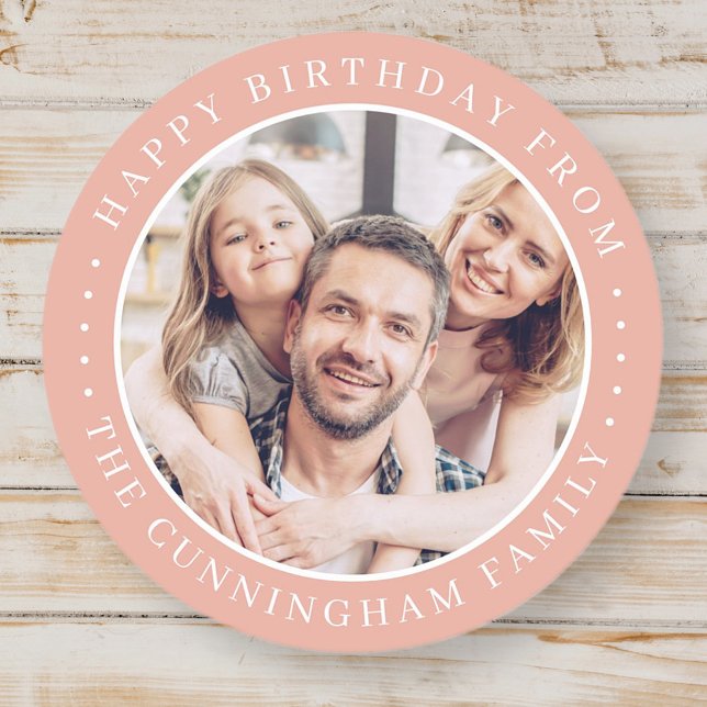 Pegatina Redonda Happy Birday Classic Simple Family Photo (Subido por el creador)