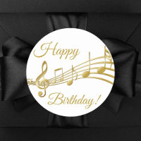 Happy Birday gold music notes white