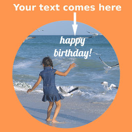 Pegatina Redonda Happy Birday Wishes Blue Water Beach Photo