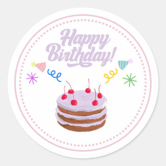 Pegatina Redonda Happy Birth Day Cake Sticker 