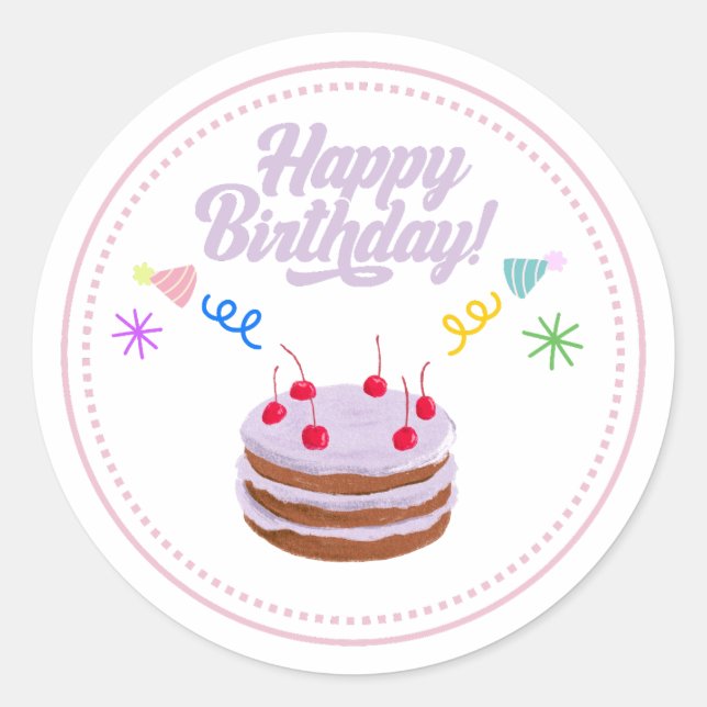 Pegatina Redonda Happy Birth Day Cake Sticker  (Anverso)