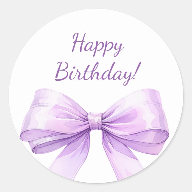 Pegatina Redonda Happy Birthday Bow Lavender elegant (Anverso)