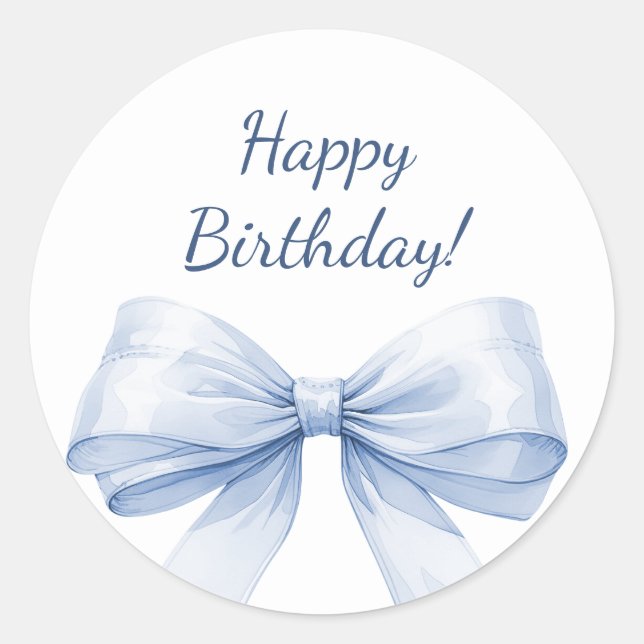 Pegatina Redonda Happy Birthday Bow Light Blue elegant (Anverso)