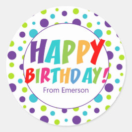 Pegatina Redonda Happy Birthday Colorful Custom