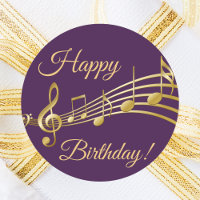 Happy Birthday gold music notes on elegante purple