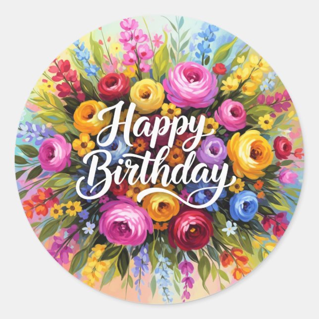 Pegatina Redonda Happy Birthday Greetings (Anverso)