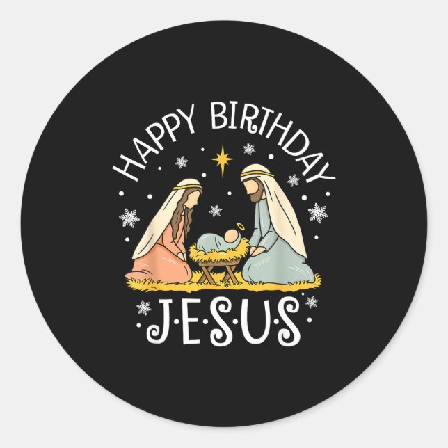 Pegatina Redonda Happy Birthday Jesus Ugly Christmas Sweater Christ (Anverso)