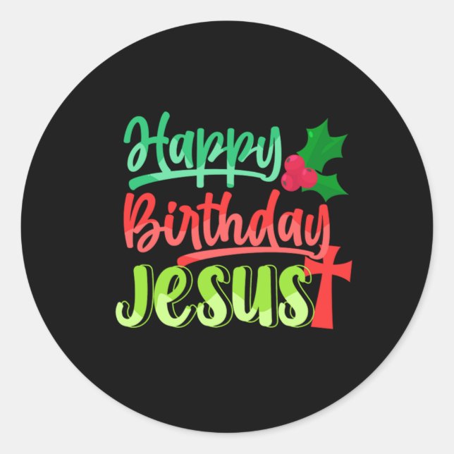 Pegatina Redonda Happy Birthday Jesus Xmas Merry Christmas Gift (Anverso)