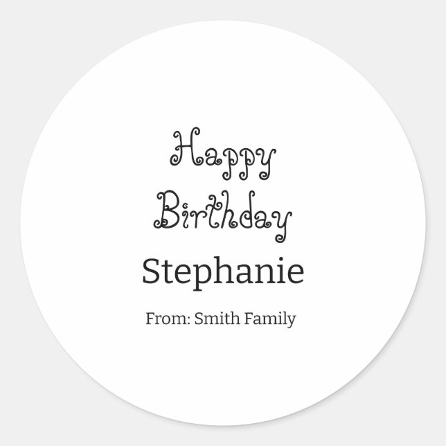 Pegatina Redonda Happy Birthday Name Typography Moderno Simple (Anverso)