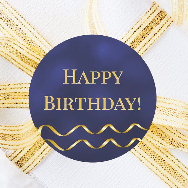Pegatina Redonda Happy Birthday navy blue gold decor (Subido por el creador)