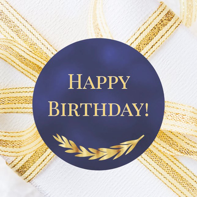 Pegatina Redonda Happy Birthday navy blue gold decor (Subido por el creador)