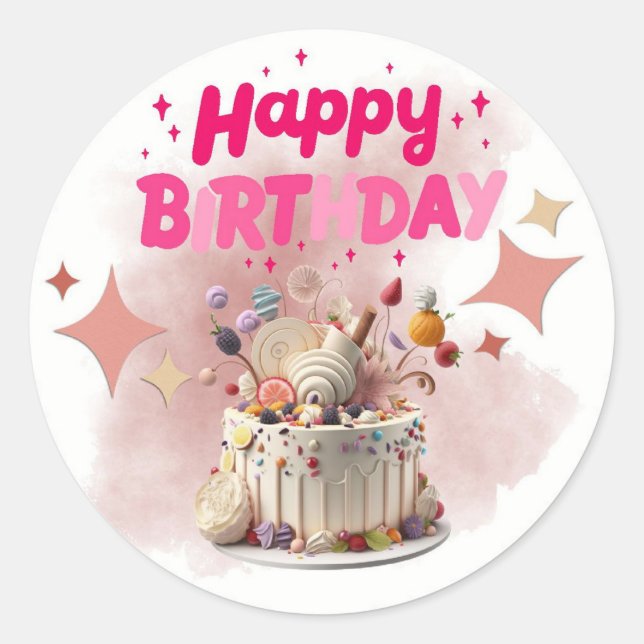 Pegatina Redonda Happy Birthday Pegatina/ Stickers (Anverso)