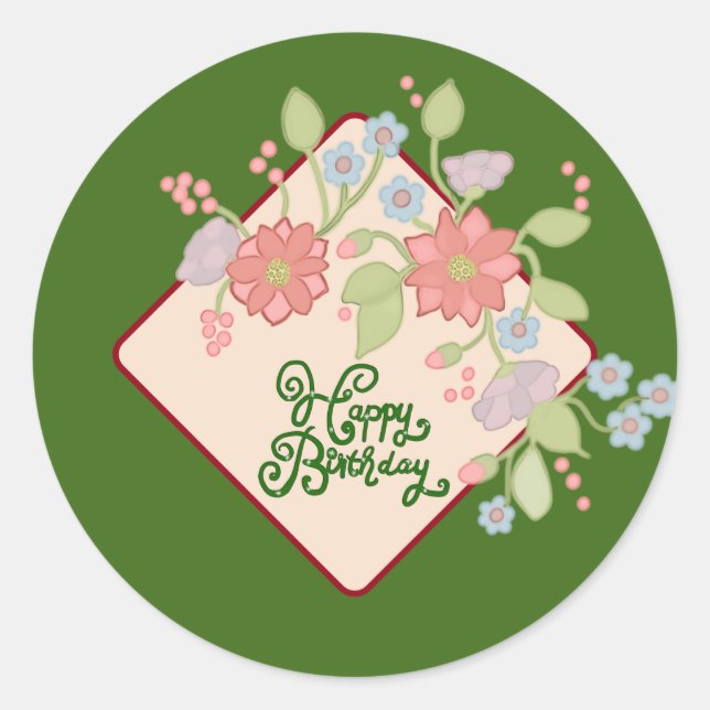 Pegatina Redonda Happy Birthday Runder Aufkleber (Anverso)