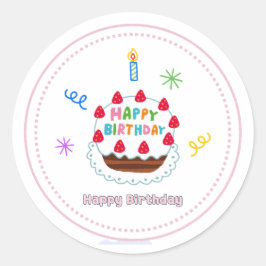 Pegatina Redonda happy birthday sticker cute cake ballons party 